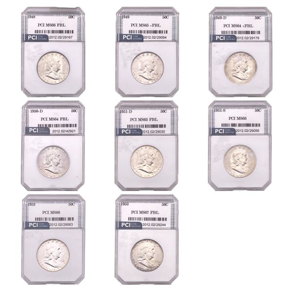 [8 Coins] 1948-1952 Franklin Half Dollar PCI MS64-67 FBL
