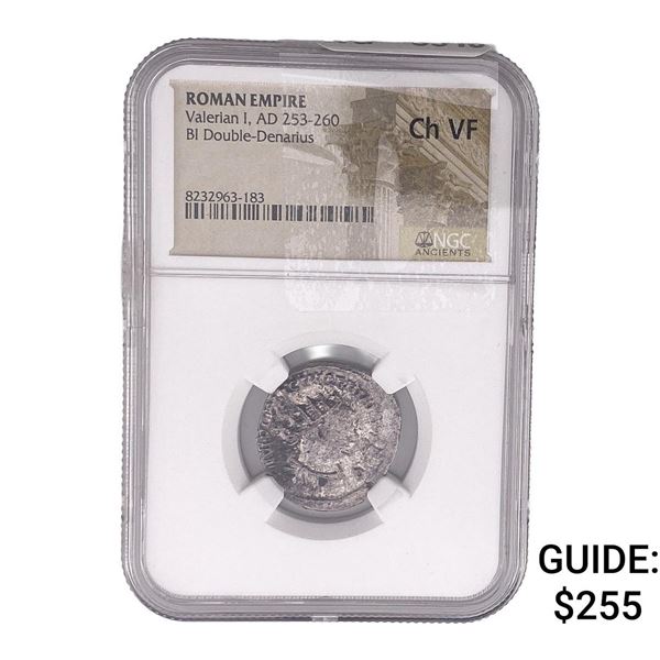 Roman Valerian I, AD 253-260 BI Double-Denarius NGC ChVF