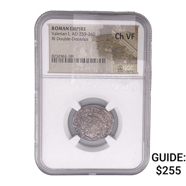 Roman Valerian I, AD 253-260 BI Double-Denarius NGC ChVF
