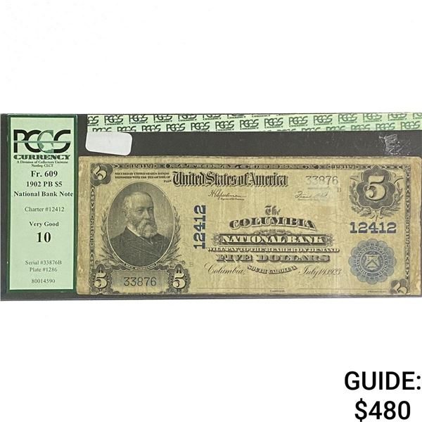 1902 $5 Columbia National Bank Note PCGS VF 10