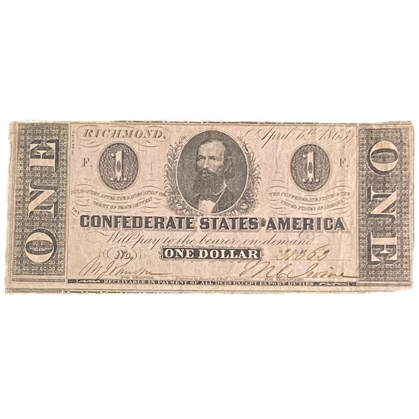 1863 $1 Confederate States America Richmond