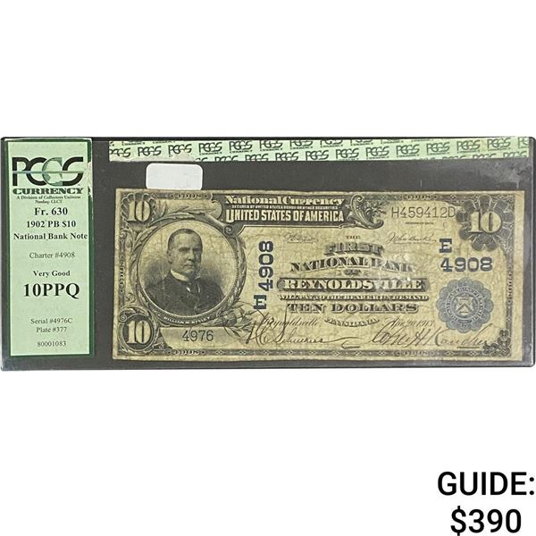 1902 $10 National Bank Of Reynoldsville PCGS VG 10PPQ