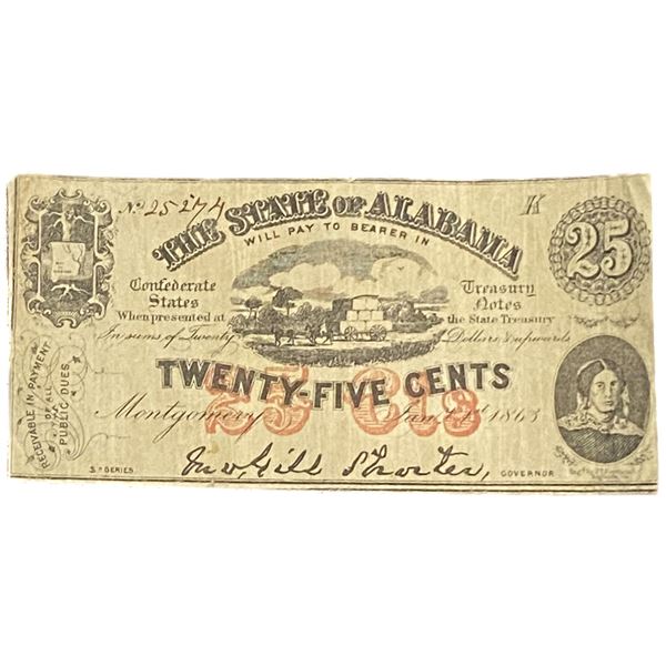 1863 25C Confederate State of Alabama
