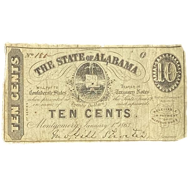 1863 10C Alabama Confederate Civil War