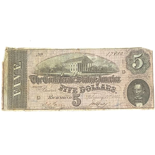 1864 $5 Confederate States America Richmond