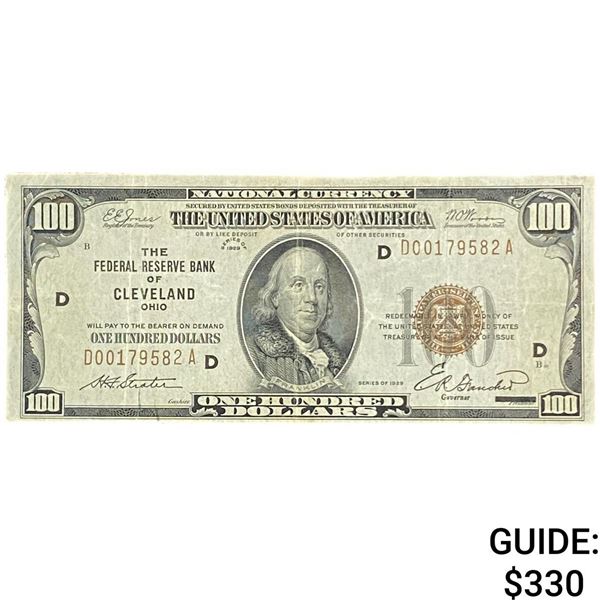 1929 $100 Federal Reserve Bank Cleveland, OH