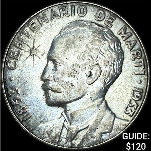 1953 Cuba Silver Peso NEARLY UNCIRCULATED