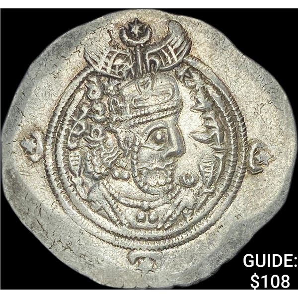 Sasanian Khasru II 591-628 AD Silver Drachm CHOICE AU
