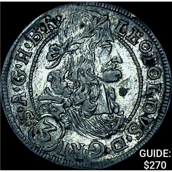 1693 Austria Tyrol Leopold Silver 3 Kreuzer CHOICE AU