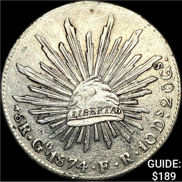 1874Go FR Mexico Silver 8 Reales Cap&Ray CLOSELY UNCIRCULATED