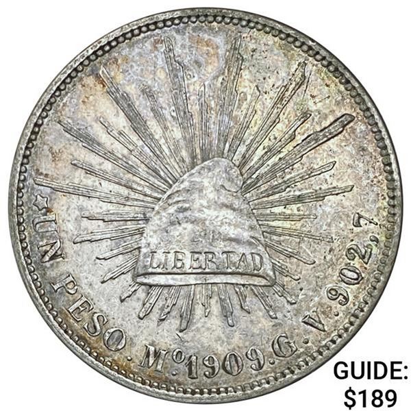 1909Mo GV Mexico Silver Peso CHOICE AU
