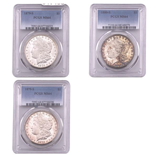 [3 Coins] 1879-1880 Morgan Silver Dollar PCGS MS64