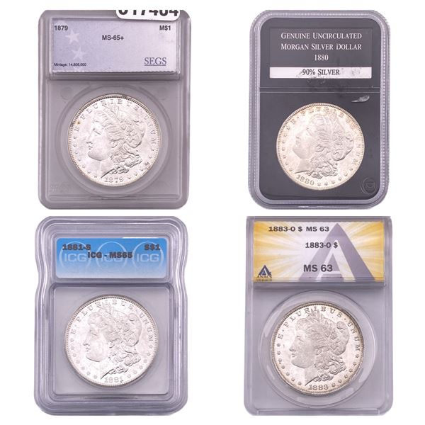[4 Coins] 1879-1883 Morgan Silver Dollar SEGS/ICG/ANACS MS63-65