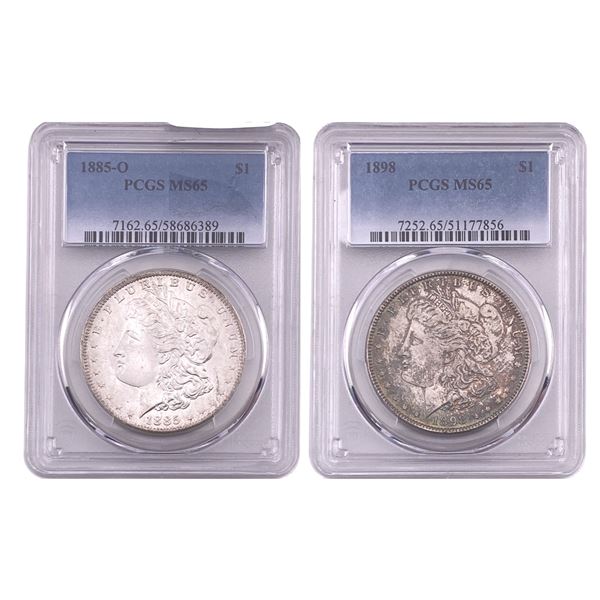 [2 Coins] 1885-1898 Morgan Silver Dollar PCGS MS65