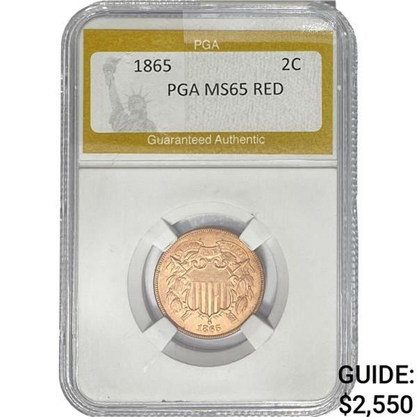 1865 Two Cent Piece PGA MS65 RED