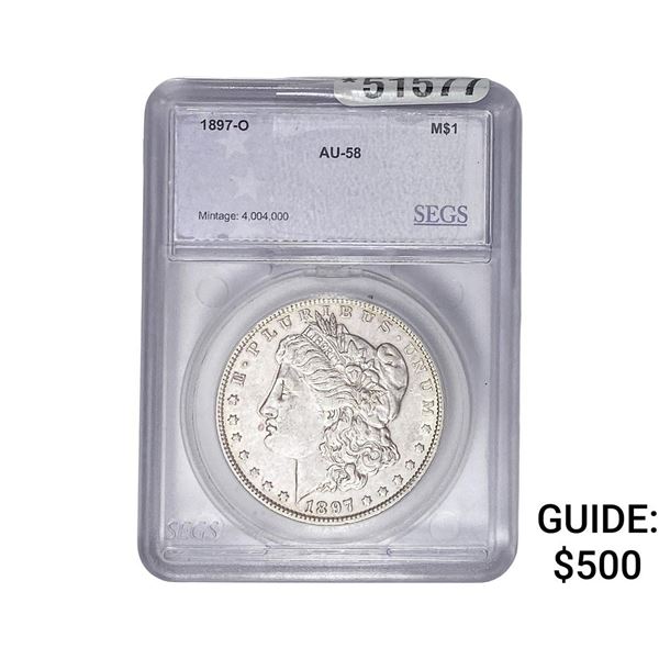 1897-O Morgan Silver Dollar SEGS AU58