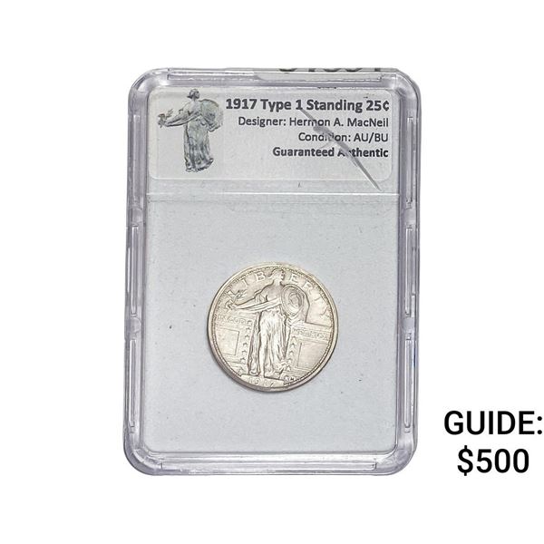 1917 TY1 Standing Liberty Quarter TCV AU/BU