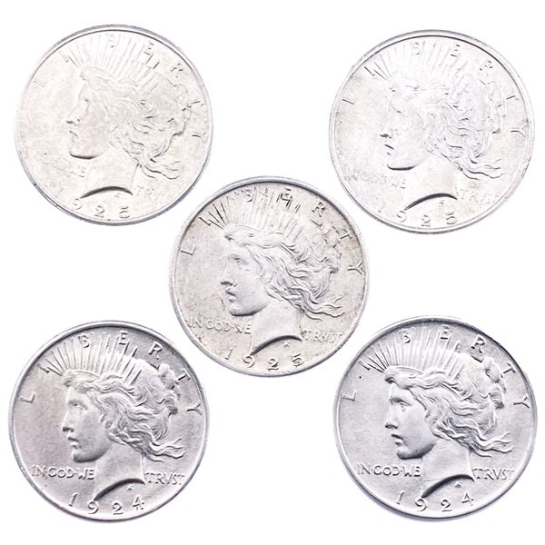 [5 Coins] 1924-1925 Silver Peace Dollar