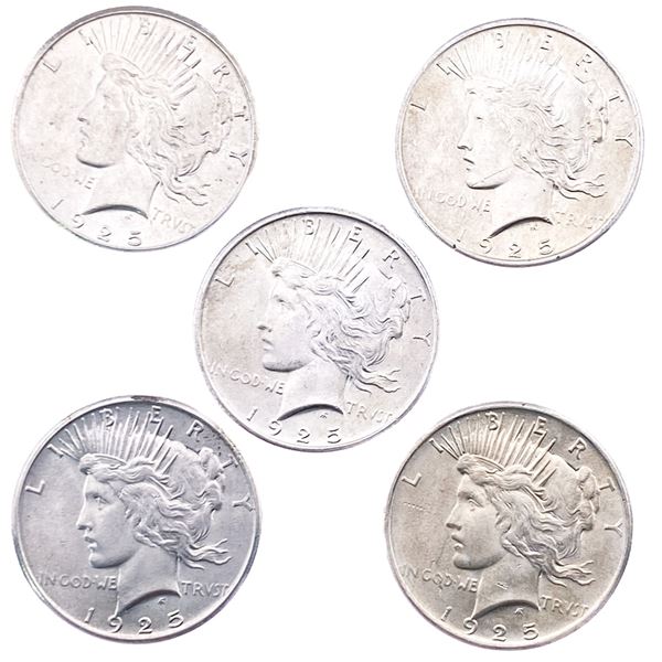 [5 Coins] 1925 Silver Peace Dollar