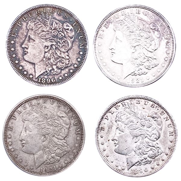 [4 Coins] 1896-1921 Morgan Silver Dollar