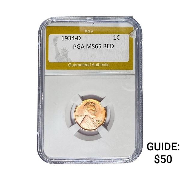 1934-D Wheat Cent PGA MS65 RED