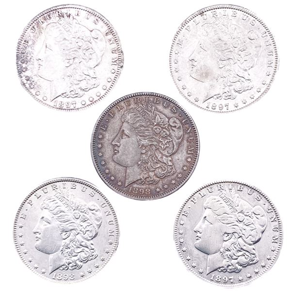 [5 Coins] 1897-1898 Morgan Silver Dollar