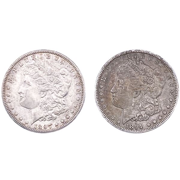 [2 Coins] 1894-1897 Morgan Silver Dollar