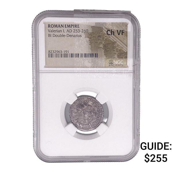 Roman Valerian I, AD 253-260 BI Double-Denarius NGC ChVF