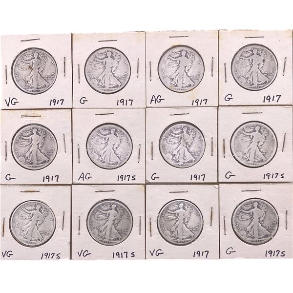 [12 Coins] 1917 Walking Liberty Half Dollar