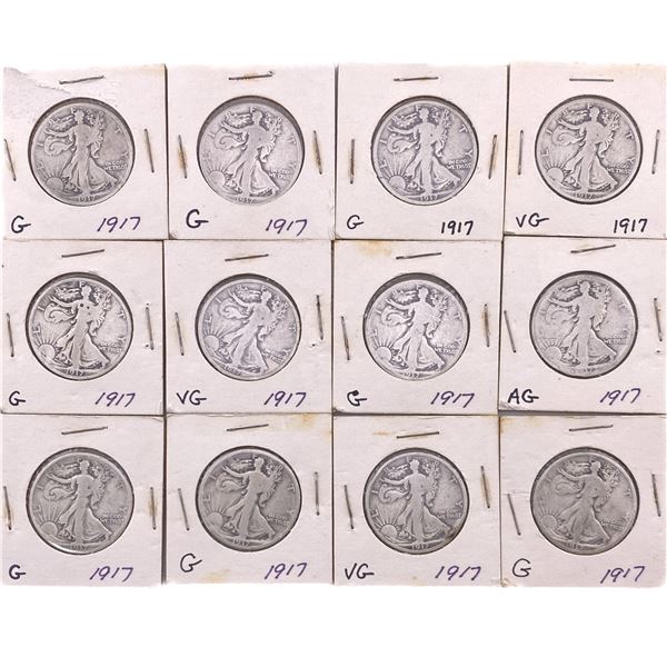 [12 Coins] 1917 Walking Liberty Half Dollar