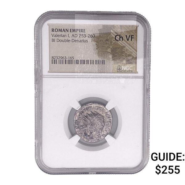 Roman Valerian I, AD 253-260 BI Double-Denarius NGC ChVF