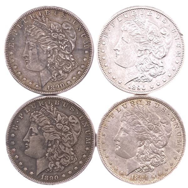 [4 Coins] 1884-1890 Morgan Silver Dollar