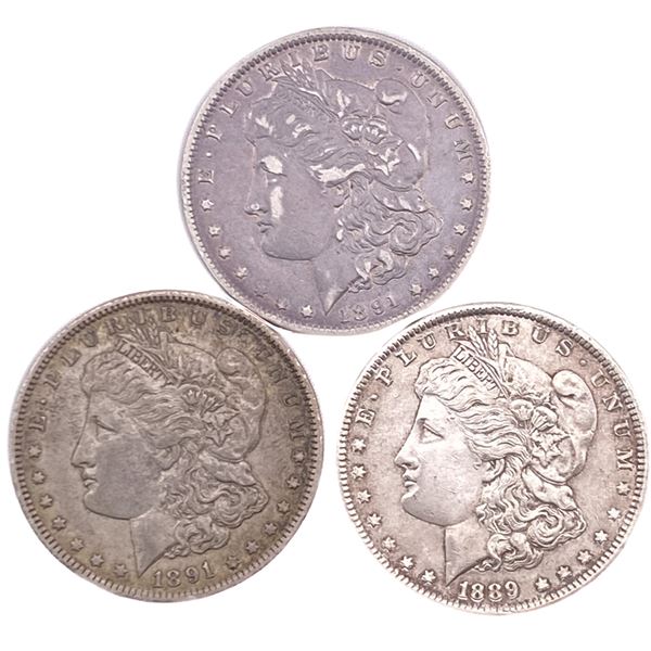 [3 Coins] 1889-1891 Morgan Silver Dollar