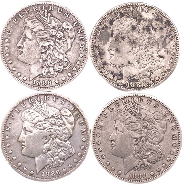 [4 Coins] 1884-1886 Morgan Silver Dollar
