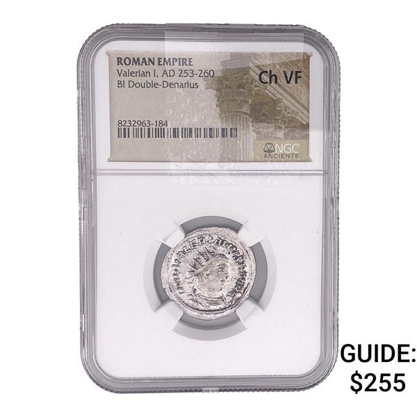 Roman Valerian I, AD 253-260 BI Double-Denarius NGC ChVF