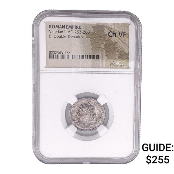Roman Valerian I, AD 253-260 BI Double-Denarius NGC ChVF