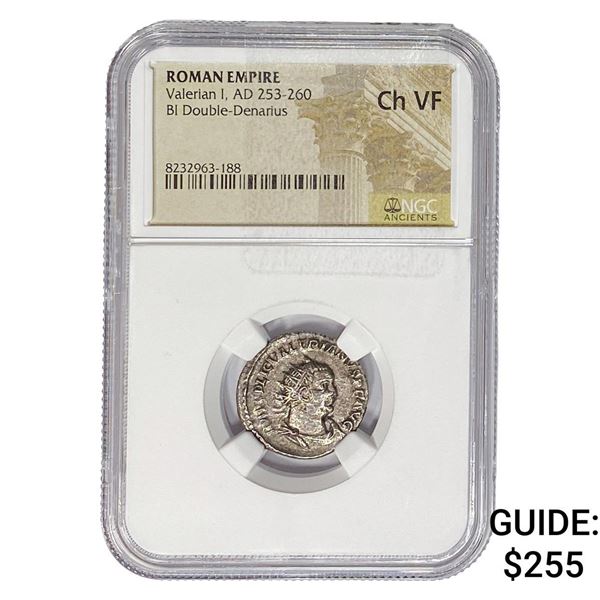 Roman Valerian I, AD 253-260 BI Double-Denarius NGC ChVF
