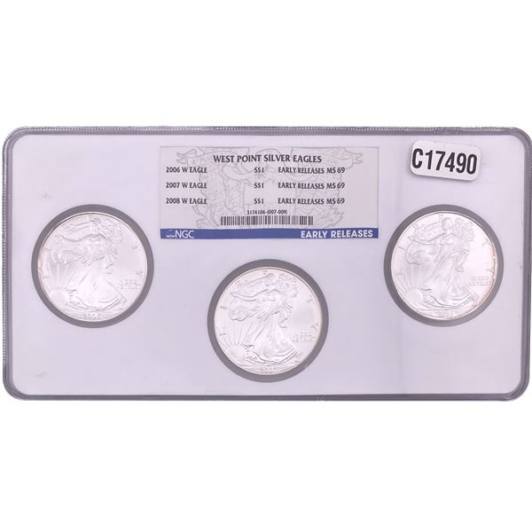2006-2008 West Point Silver Eagle Set NGC MS69