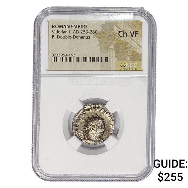 Roman Valerian I, AD 253-260 BI Double-Denarius NGC ChVF