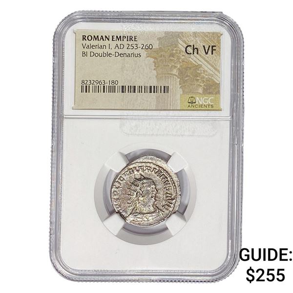 Roman Valerian I, AD 253-260 BI Double-Denarius NGC ChVF
