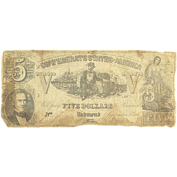 1861 $5 Confederate States America