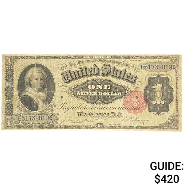 1891 $1 Martha Washington Red Seal Silver Cert.