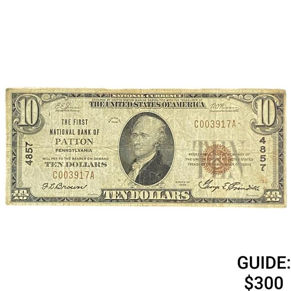1929 $10 National Bank Patton, PA Brown Seal