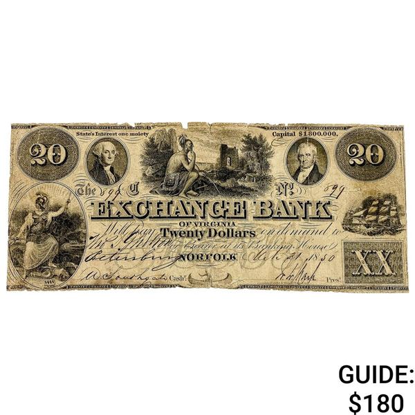 1850 $20 Exchange Bank of Virgina Note 4