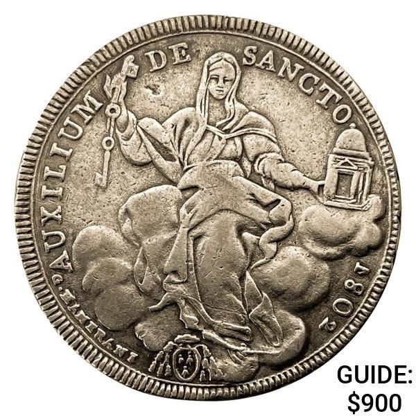 1802 Italy-Papal States Silver Scudo CLOSELY UNCIRCULATED