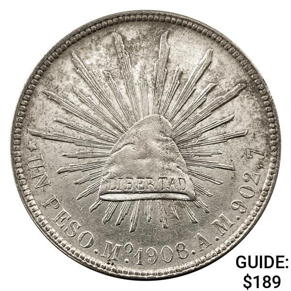 1908Mo AM Mexico Silver Peso CHOICE AU