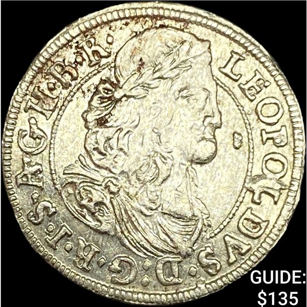 1655-1705 Hungary Leopold Silver 3 Kreuzer CLOSELY UNCIRCULATED