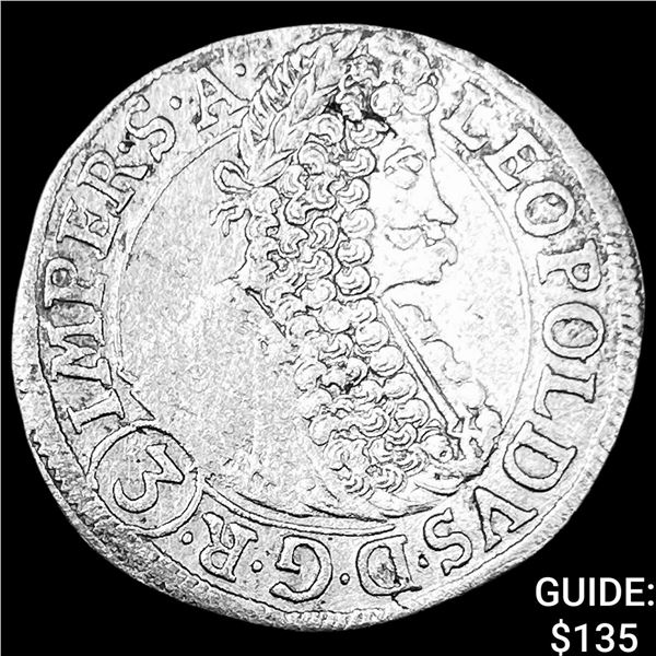 1655-1705 Hungary Leopold Silver 3 Kreuzer CLOSELY UNCIRCULATED