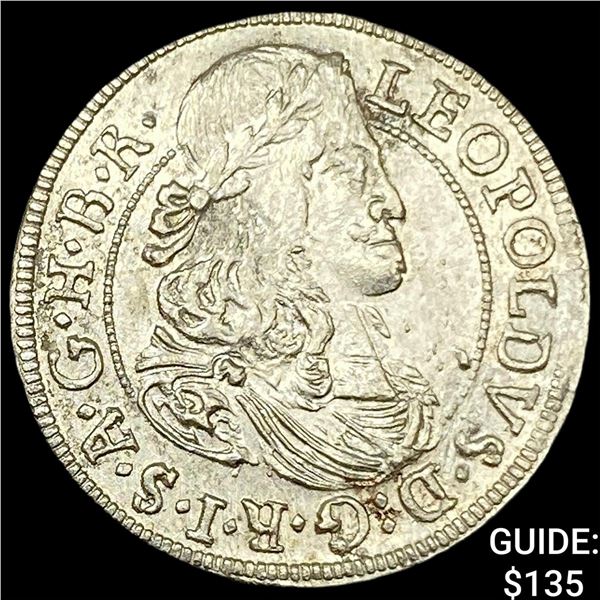 1655-1705 Hungary Leopold Silver 3 Kreuzer CLOSELY UNCIRCULATED