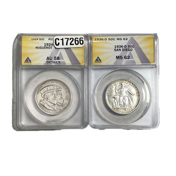 [2 Coins] 1924-1936 U.S. Commem. Half Dollar Lot